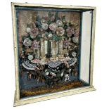 An exceptional 18th century German shellwork composition diorama, with architectural three-column