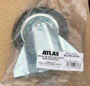 8x ATLAS 160mm TOP PLATE FIXED CASTOR WITH BLACK RUBBER TYRE - BRAND NEW