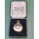 J W Benson. A 9ct Hallmarked gold-cased half-hunter pocket watch contained its original maker's