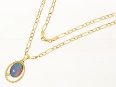 Kette/Collier: Figaro Goldkette mit Opal/Brillant-Anhänger