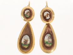 Antiker Ohrschmuck mit feinen Mosaik-Einlagen, Pietra Dura, abnehmbare Einhänger