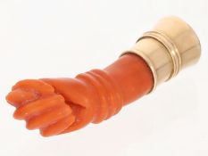 Anhänger: außergewöhnlicher, extrem seltener antiker Korallenanhänger, Goldschmiedearbeit in 14K Gol