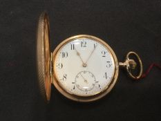 Taschenuhr: schwere goldene Schweizer Taschenuhr aus 14K Gold, Savonnette
