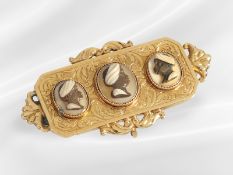 Brosche: antike, sehr besondere "Mohrenkopf"-Brosche mit 3 "Mohrenkopf"-Steinkameen, 19.Jh.