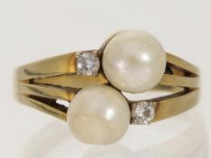 Ring: vintage Brillant-Goldschmiedering mit Perlen und Brillanten
