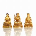 Drei vergoldete Bronze-Buddha-Statuen mit Ming-Marke
