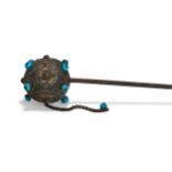 A RARE TURKISH OTTOMAN STEEL DERVISH SUFIS MACE/SPIKE WITH BRASS INLAY AND TURQUOISE, 19TH CENTURY