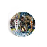 An important Poole Pottery Studio charger by Tony Morris, painted with two clowns performing in a