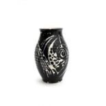 James Tower (1919-1988) Early vase tin-glazed stoneware, resist decorated with panels in white on