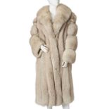 A full-length blue fox fur coat.