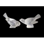 A Lalique clear and frosted glass finch figure designed by Rene Lalique, modelled with head down,