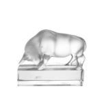'Taureau' a modern Lalique clear and frosted glass paperweight, originally designed by Rene Lalique,
