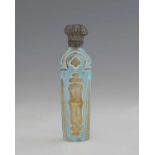 A silver mounted triple cased flash cut and gilded glass scent bottle, the glass probably