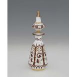 A French decorated Bohemian opaque cased and enamelled glass bottle and stopper, circa 1850, conical