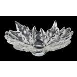 A large modern Lalique clear and frosted glass leaf centrepiece, etched Lalique France, 39cm wide.