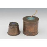 Two Arts and Crafts Ruskin cabochon set copper vessels, including a string pot with turquoise