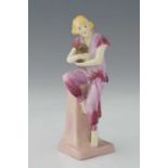 Leslie Harradine for Royal Doulton, Lido Lady, HN1220, an Art Deco figure of a woman holding a