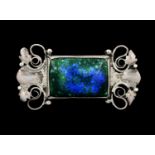 Guild of Handicraft (attributed), an Arts and Crafts silver and enamelled brooch, the rectangular