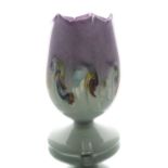 Vasart, Ysart Brothers, a Scottish art glass tulip lamp, footed form, mottled purple over grey green