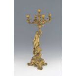 A French ormolu five light figural candelabrum, 19th century, modelled as Venus supported on a