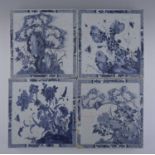 Four Chinese blue and white porcelain block tiles, Qing, hollow square section slab form, each