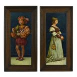George Woolliscroft Rhead for Doulton Lambeth, a pair of large Aesthetic Movement tile panels, circa