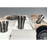 A collection of OKA glasses, striped in black and clear glass to include: tumblers, medium glasses