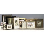 A collection of furnishing prints, including a naive farm animal print, two prints in large relief