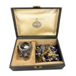 A selection of costume jewellery, with a jewellery box