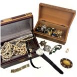 A selection of costume jewellery and two boxes