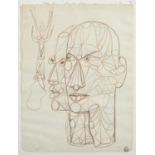 Jean Cocteau (French, 1889-1963), Opium Head (1958), oval seal stamp l.r., brown pencil on notepad
