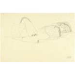 Gustav Klimt; Liegender Halbakt nach rechts mit aufgestelltem rechten Bein