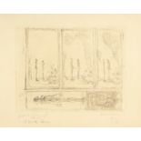 Alberto Giacometti; Planche avec cinq sujets I: Deux figures dans un paysage I, II et III, Nu debout