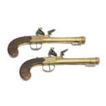 A Pair Of Brass Barrelled Flintlock Blunderbuss Pistols With Spring Bayonets By J. & W. Richards