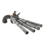A Stunning Flintlock Ducks-Foot Pistols Of Royal Marines Interest