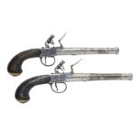 A Pair of 22-Bore Flintlock Boxlock Pistols by A. Elston of Doncaster