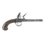 A 54-Bore Double-Barrelled Flintlock Pistol by T Staton, London.