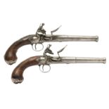 A Pair of Silver Mounted 20-Bore Flintlock Queen Anne Pistols by William Bales