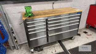 SGS Mobile Silver Multi Drawer Tool Workstartion with Wooden Top with Vice
