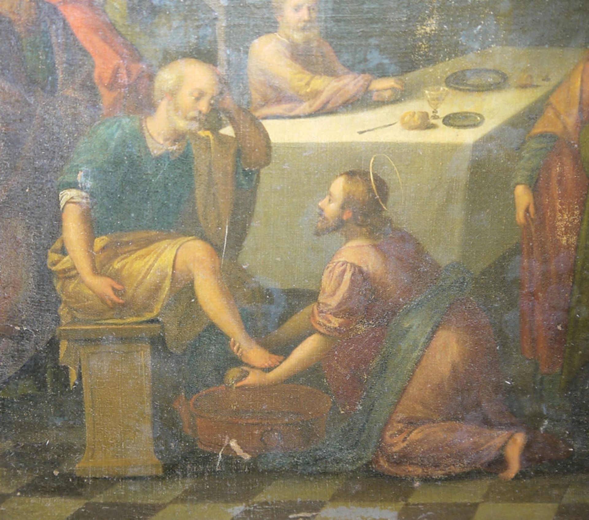 Anonym um 1780/1800, Fußwaschung während des letzten Abendmahls, Ölgemälde, ungereinigter Speicherf - Bild 2 aus 4