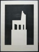 Erwin Heerich, Stuhl auf einem Podest, sign. größerer Siebdruck, gerahmt & sign. Katalog "Erwin Hee