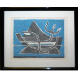 Heinrich Maria Davringhausen, "Spitzer Berg mit Schw./Blau", Gouache von 1954, gerahmt