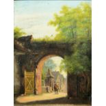 Guido Philipp Schmitt, Wanderer unter einem Torbogen, kleinformatiges Ölgemälde von 1853 aus der er