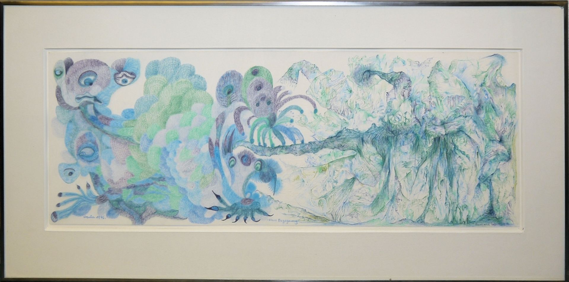 Ursula und Bernard Schultze, "Blaue Begegnung", Buntstiftzeichnung von 1976, von beiden Künstlern s