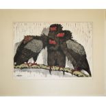 Martin Erich Philipp, "Drei Gaukler", signierter Farbholzschnitt von 1914