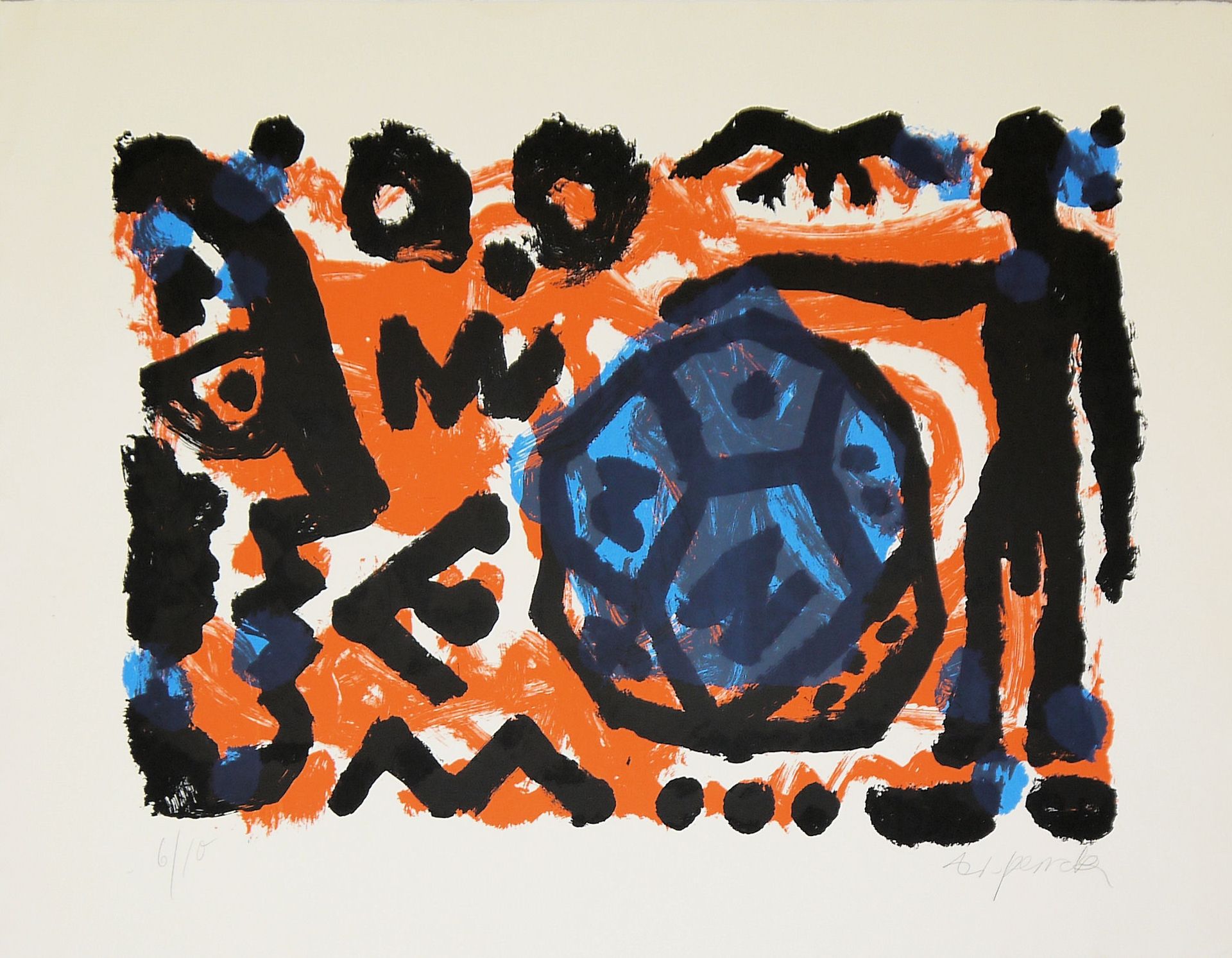 A.R. Penck, "Platos Welt", große signierte Farbserigraphie von 1994