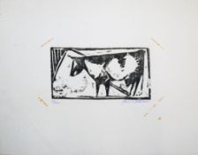 Ewald Mataré, Stehende Kuh nach links, signierter Holzschnitt von 1920