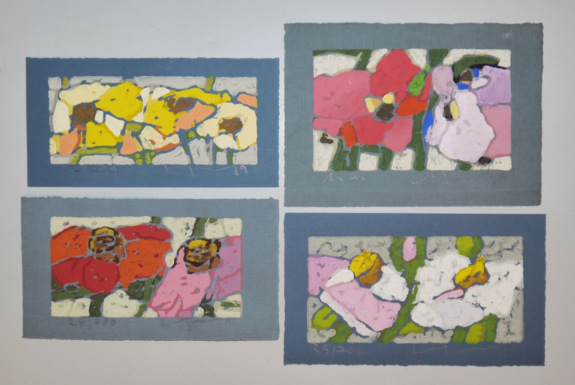 Klaus Fußmann, Blumen, 4 signierte Farblinolschnitte von 2014-19