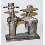 Pieter Sohl, 2 weibliche Halbakte mit breitkrempigen Hüten, Bronzeplastik um 1970