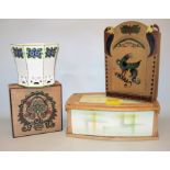 Zwei Wächtersbacher Keramiken und zwei Holzkästchen des Art Deco